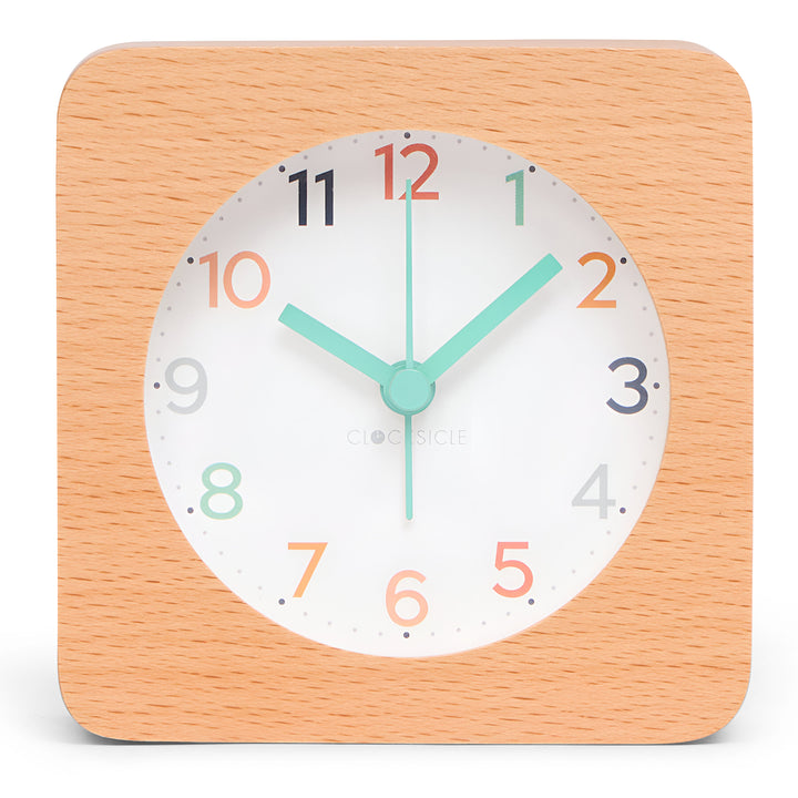 Clocksicle Silent Wood Alarm Clock Rainbow 10cm CC-10-RAIN Front