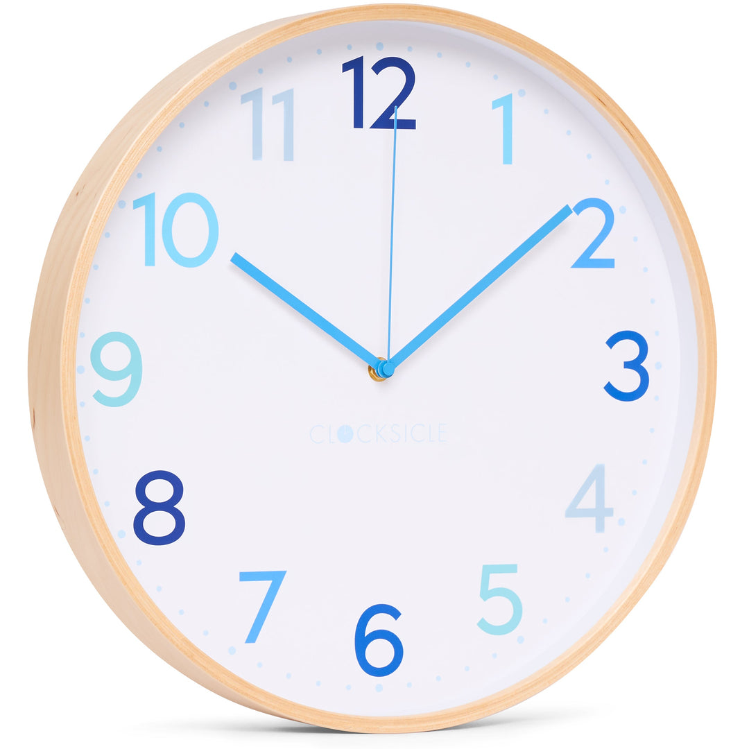 Clocksicle Silent Wood Wall Clock Multi Blue 40cm CC-40-MBLU Angle1 #size_40cm