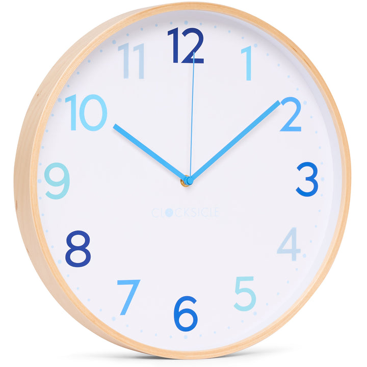 Clocksicle Silent Wood Wall Clock Multi Blue 40cm CC-40-MBLU Angle1 #size_40cm