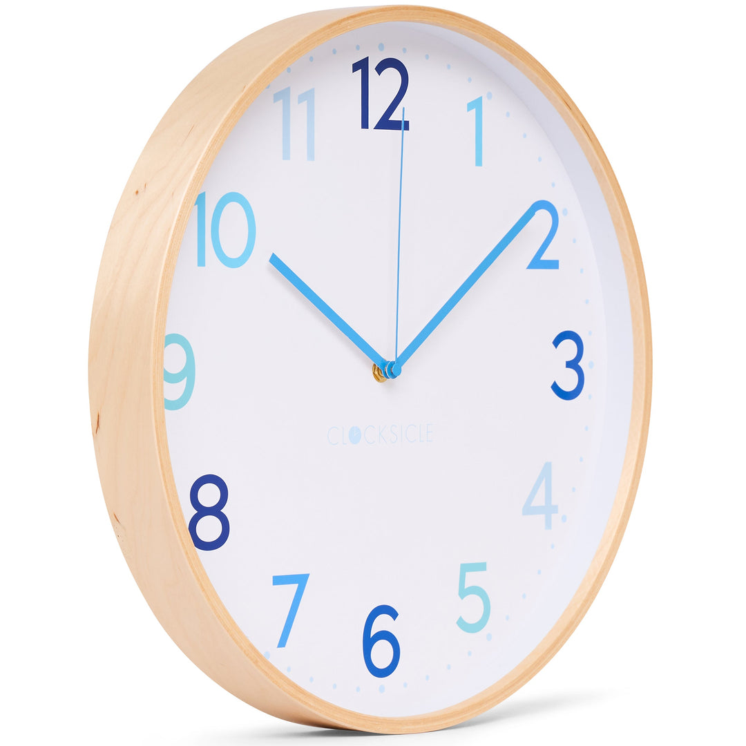 Clocksicle Silent Wood Wall Clock Multi Blue 40cm CC-40-MBLU Angle2 #size_40cm
