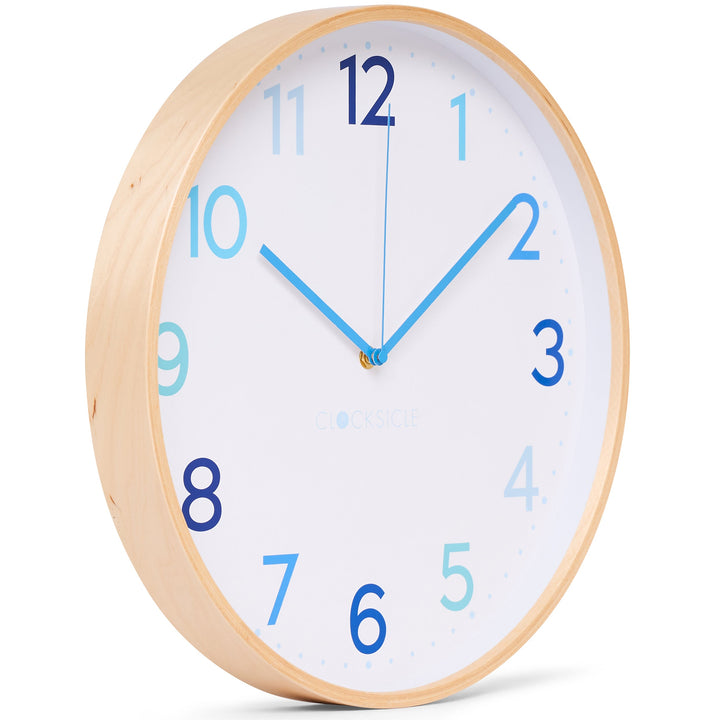 Clocksicle Silent Wood Wall Clock Multi Blue 40cm CC-40-MBLU Angle2 #size_40cm
