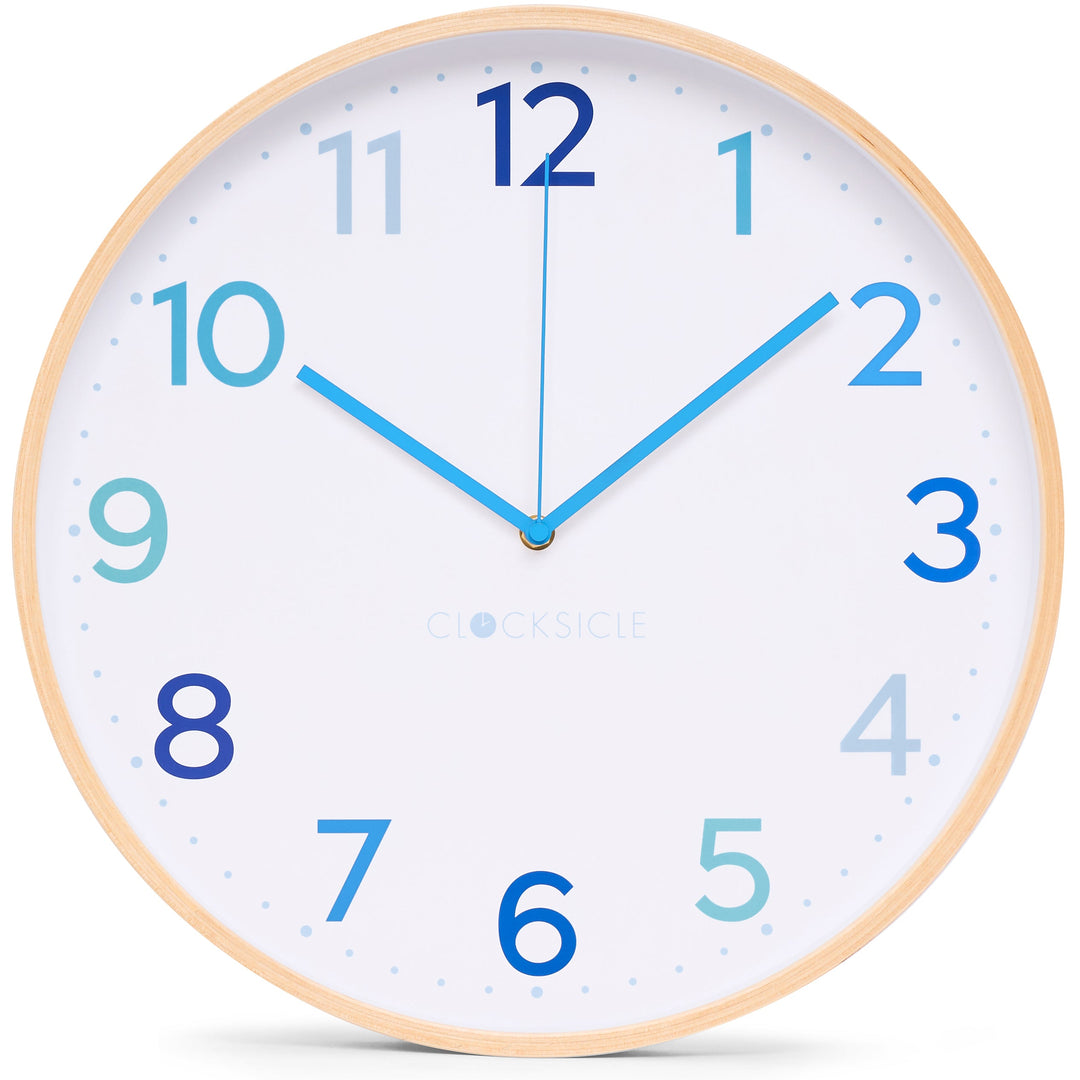 Clocksicle Silent Wood Wall Clock Multi Blue 40cm CC-40-MBLU Front #size_40cm