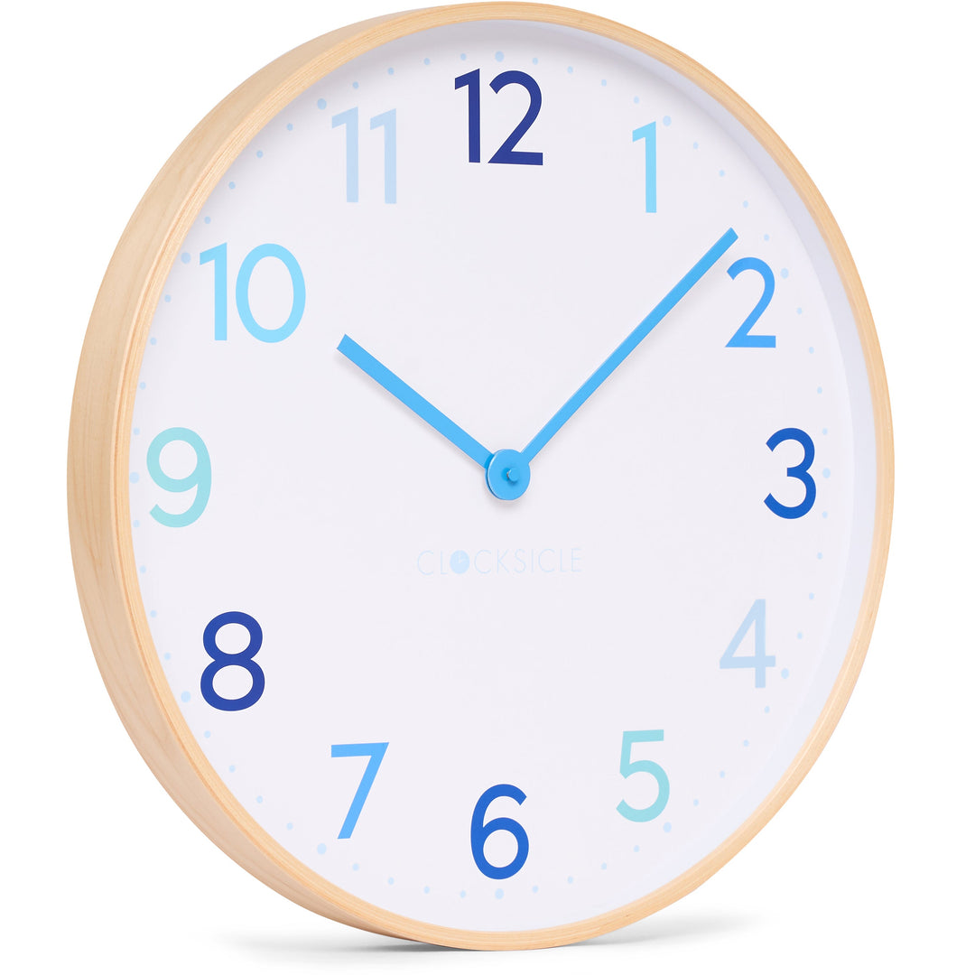 Clocksicle Silent Wood Wall Clock Multi Blue 50cm CC-50-MBLU Angle1 #size_50cm