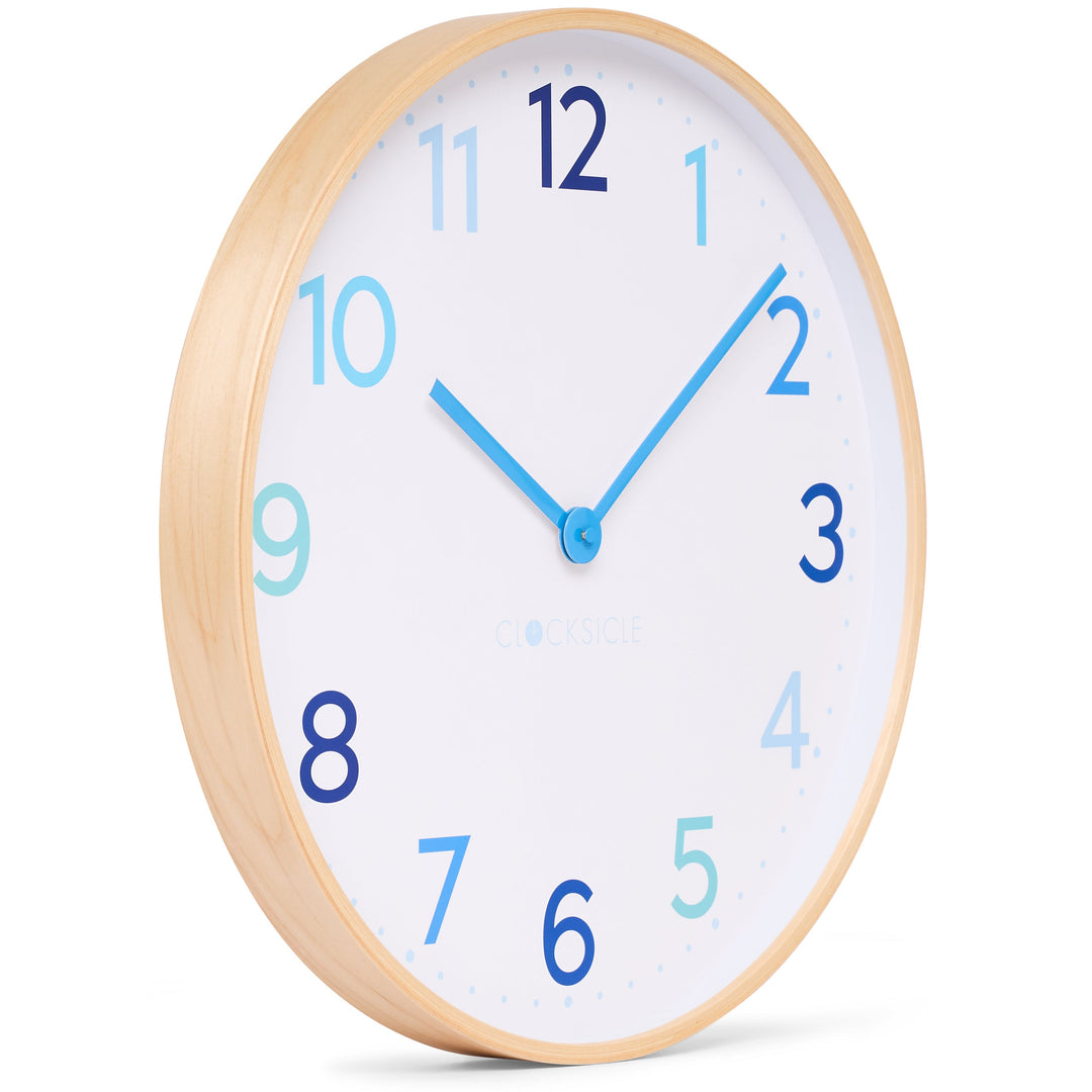 Clocksicle Silent Wood Wall Clock Multi Blue 50cm CC-50-MBLU Angle2 #size_50cm