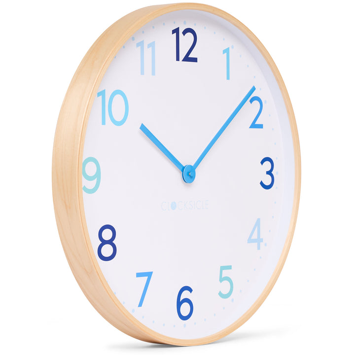 Clocksicle Silent Wood Wall Clock Multi Blue 50cm CC-50-MBLU Angle2 #size_50cm