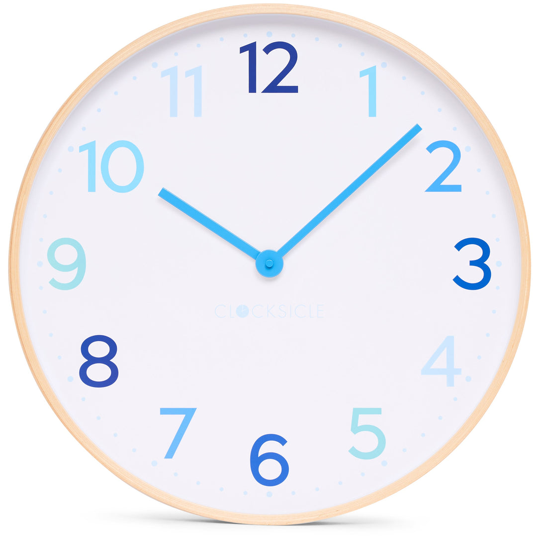 Clocksicle Silent Wood Wall Clock Multi Blue 50cm CC-50-MBLU Front #size_50cm