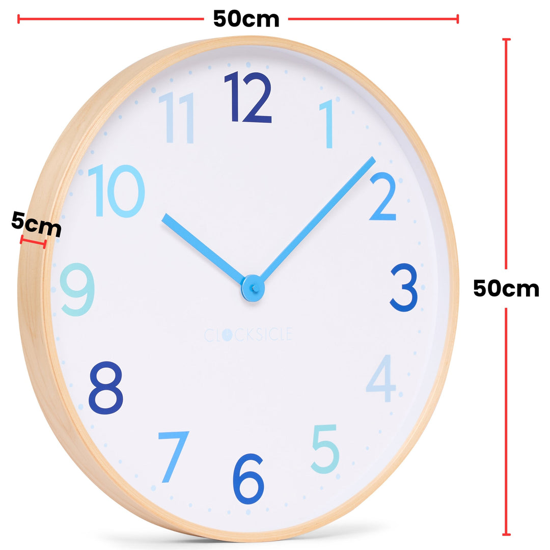 Clocksicle Silent Wood Wall Clock Multi Blue 50cm CC-50-MBLU Size #size_50cm