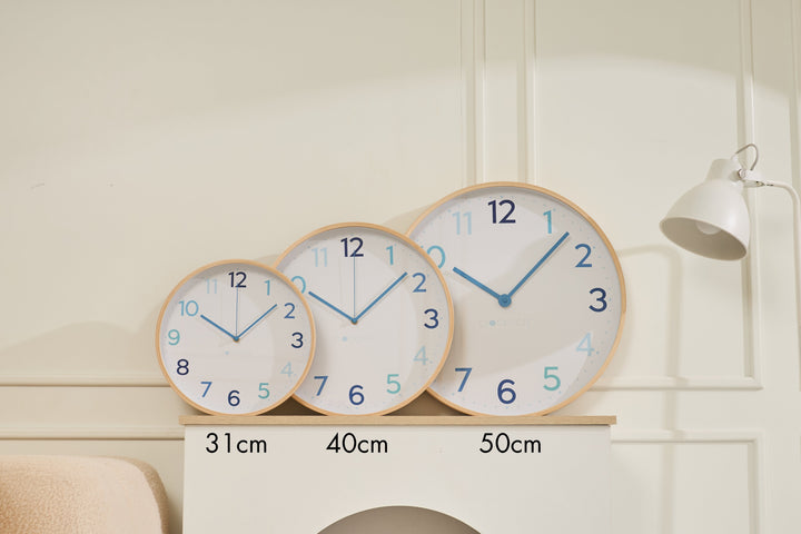 Clocksicle Silent Wood Wall Clock Multi Blue All Sizes Together #size_40cm