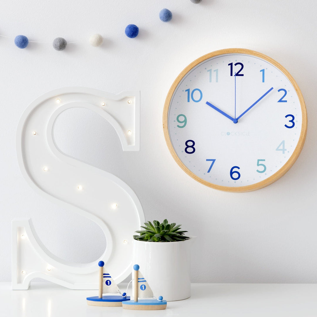 Clocksicle Silent Wood Wall Clock Multi Blue Lifestyle1