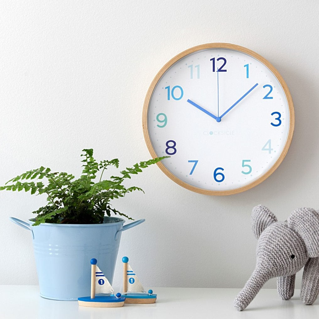 Clocksicle Silent Wood Wall Clock Multi Blue Lifestyle3