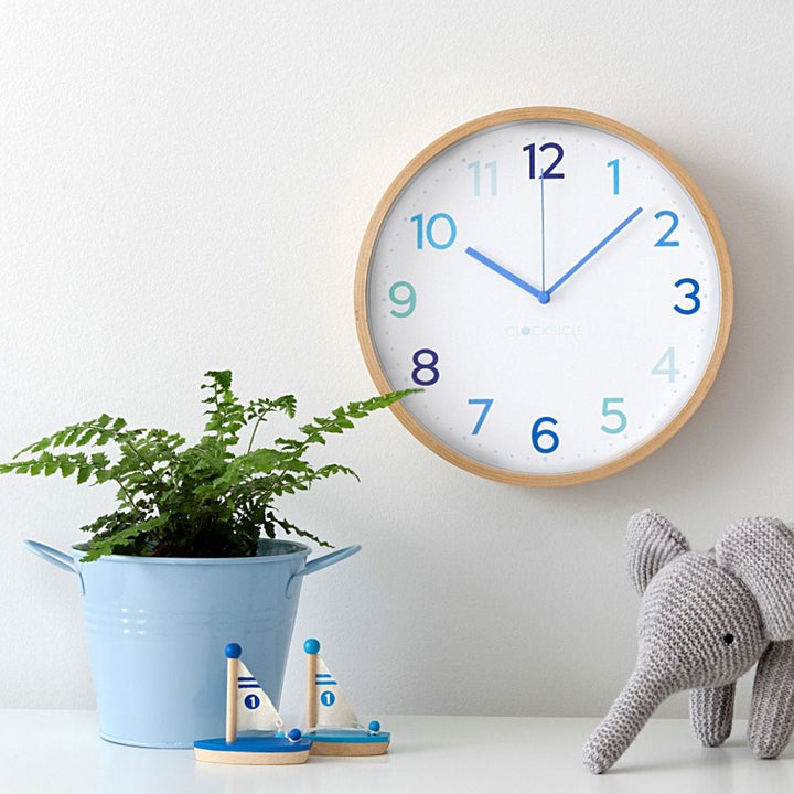 Clocksicle Silent Wood Wall Clock Multi Blue Lifestyle3