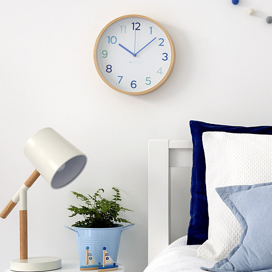 Clocksicle Silent Wood Wall Clock Multi Blue Lifestyle4