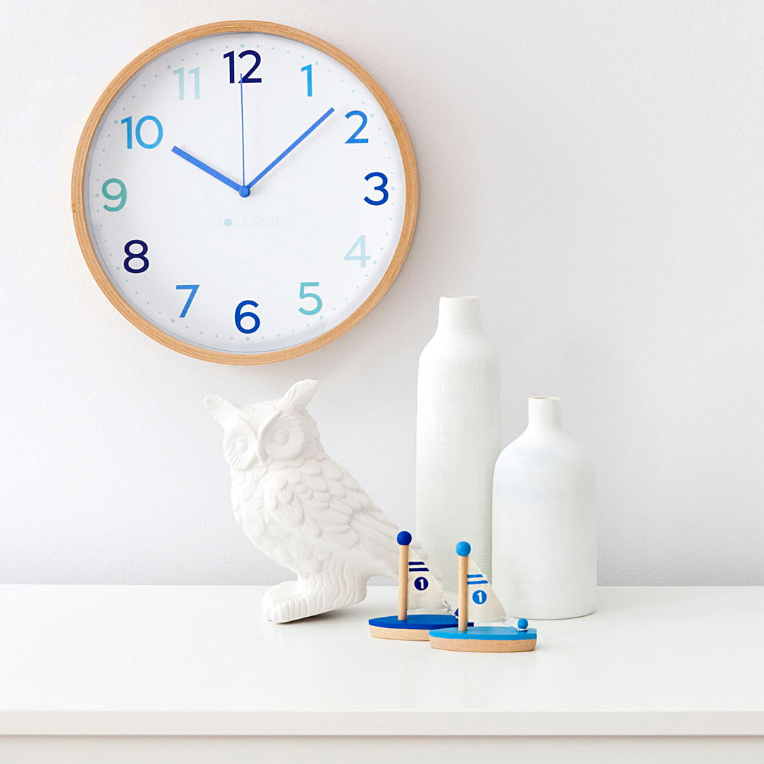 Clocksicle Silent Wood Wall Clock Multi Blue Lifestyle7