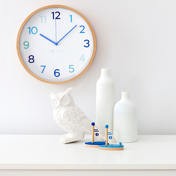 Clocksicle Silent Wood Wall Clock Multi Blue Lifestyle7