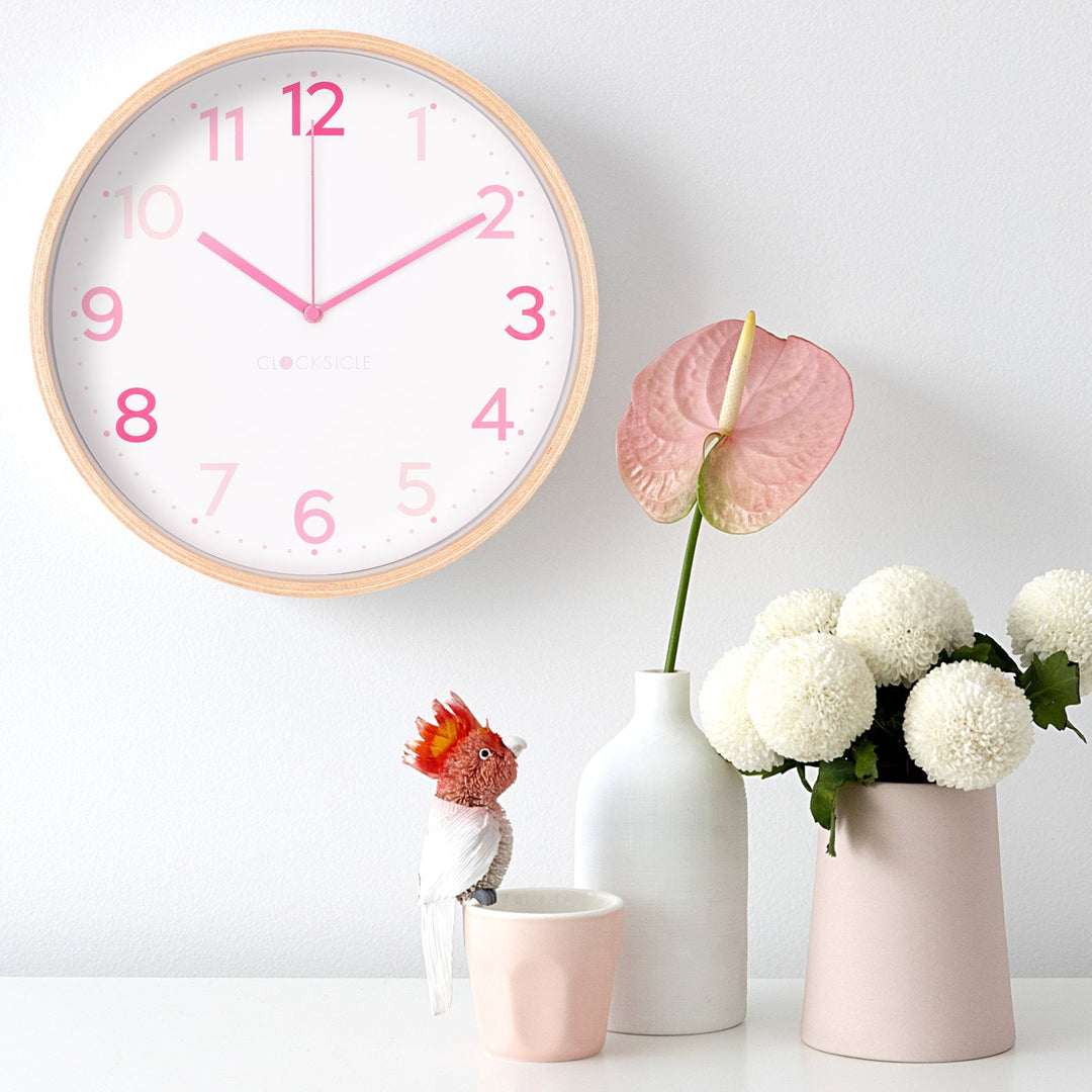 Clocksicle Silent Wood Wall Clock Multi Pink Lifestyle 2