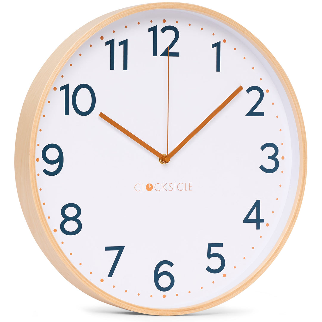 Clocksicle Silent Wood Wall Clock Mustard Navy 40cm CC-40-MUST Angle1 #size_40cm