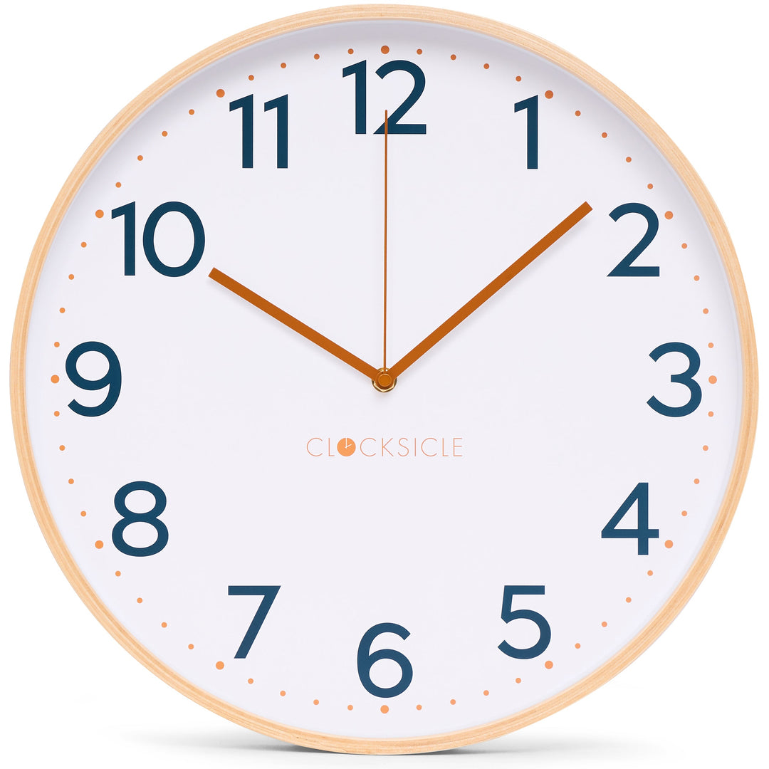 Clocksicle Silent Wood Wall Clock Mustard Navy 40cm CC-40-MUST Front #size_40cm