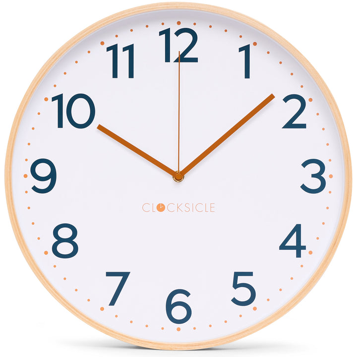 Clocksicle Silent Wood Wall Clock Mustard Navy 40cm CC-40-MUST Front #size_40cm