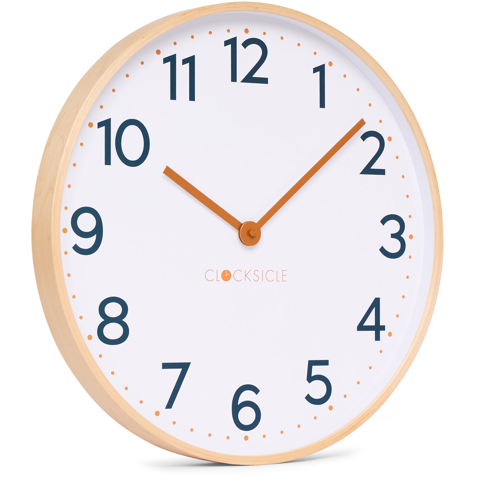 Clocksicle Silent Wood Wall Clock Mustard Navy 50cm CC-50-MUST Angle1 #size_50cm
