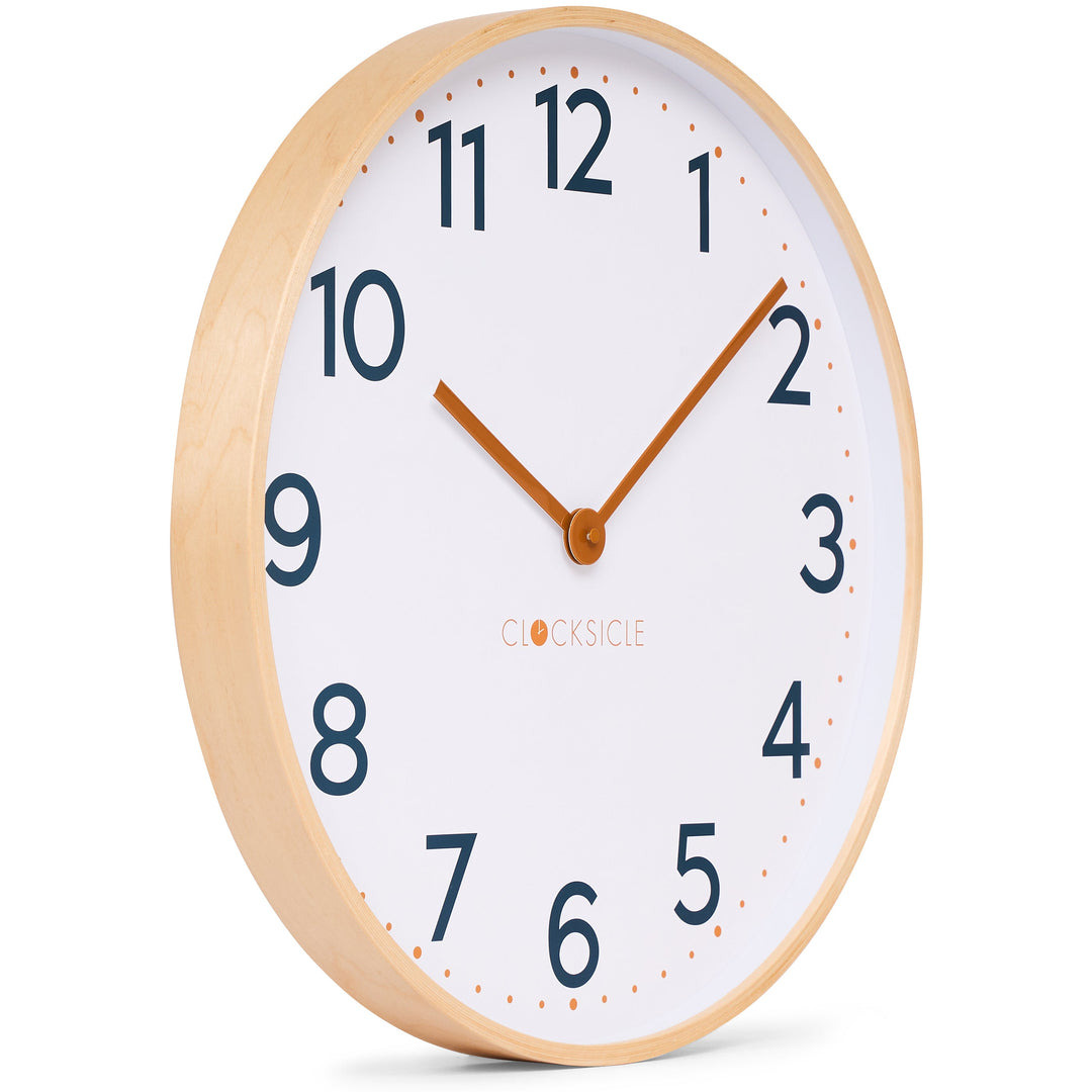 Clocksicle Silent Wood Wall Clock Mustard Navy 50cm CC-50-MUST Angle2 #size_50cm