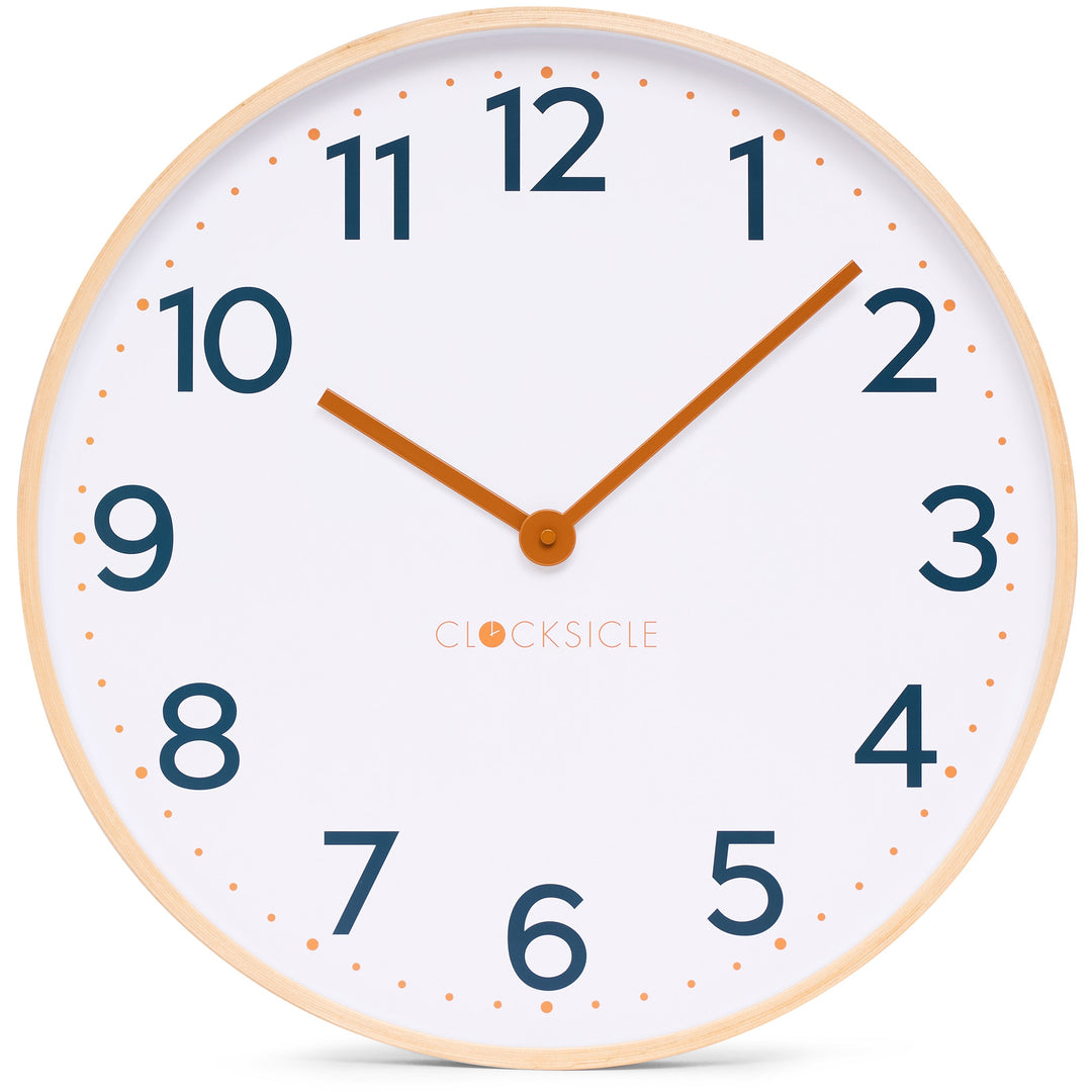 Clocksicle Silent Wood Wall Clock Mustard Navy 50cm CC-50-MUST Front #size_50cm