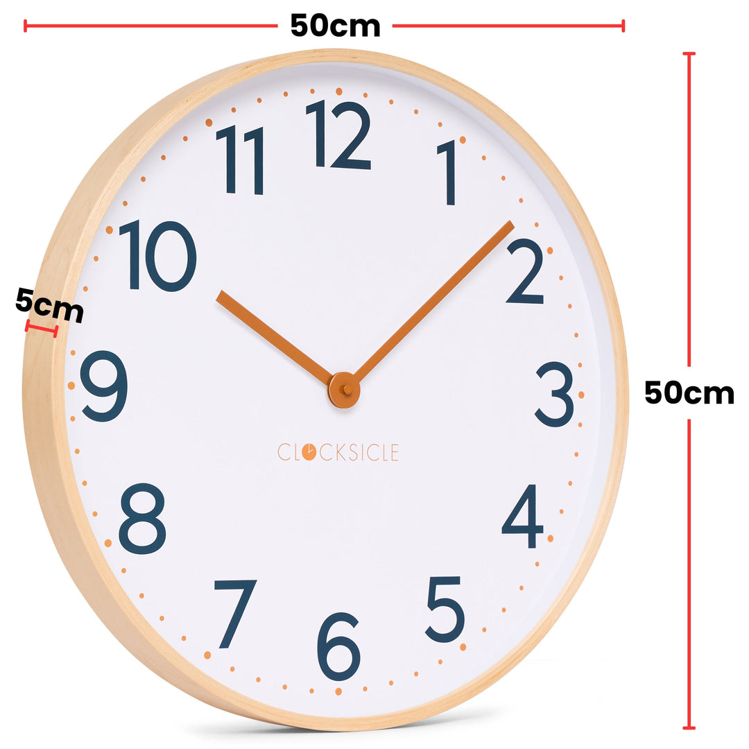 Clocksicle Silent Wood Wall Clock Mustard Navy 50cm CC-50-MUST Size #size_50cm