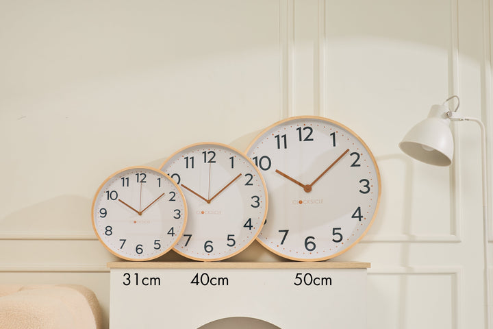 Clocksicle Silent Wood Wall Clock Mustard Navy All Sizes Together #size_40cm