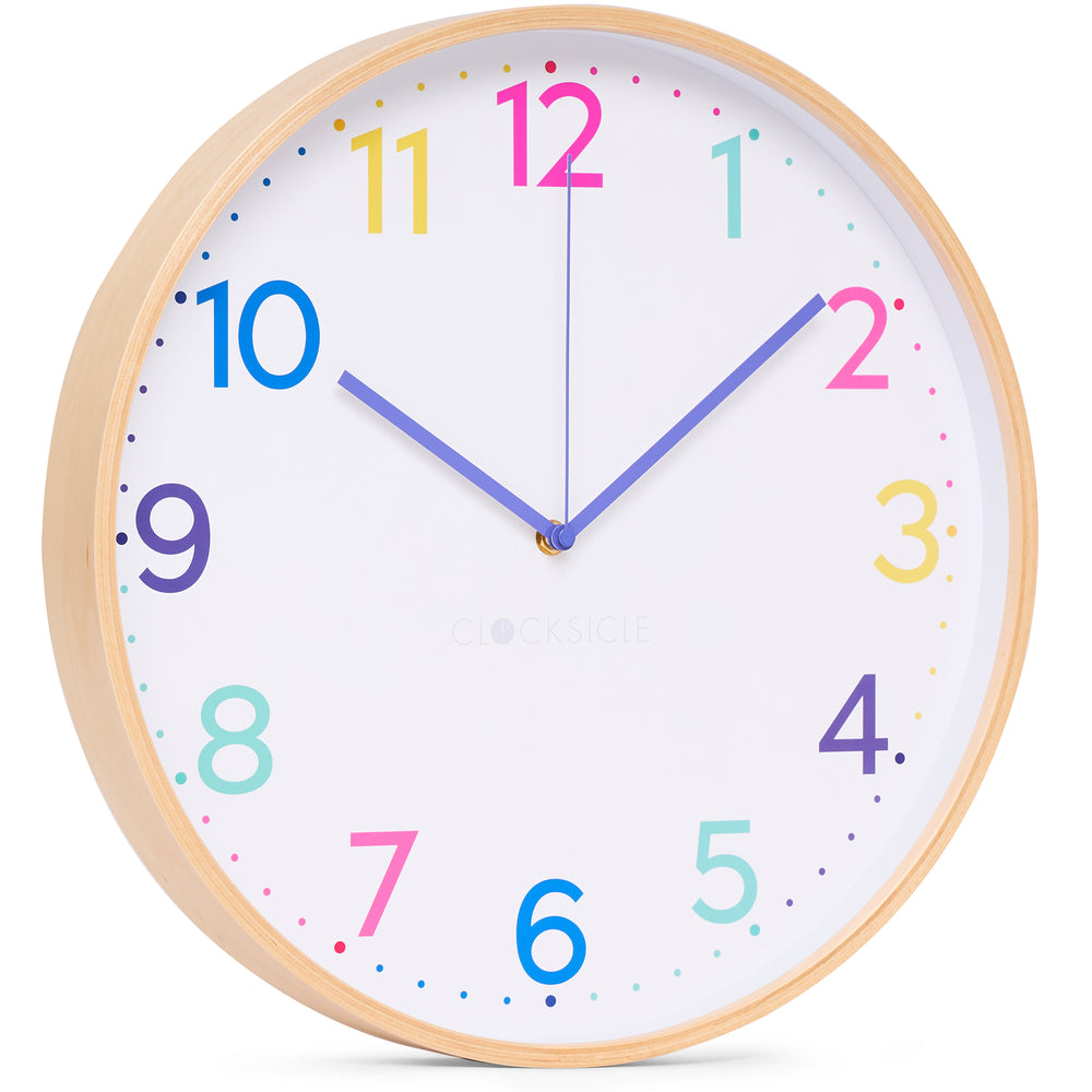 Clocksicle Silent Wood Wall Clock Neon Rainbow 40cm CC-40-NERA Angle1