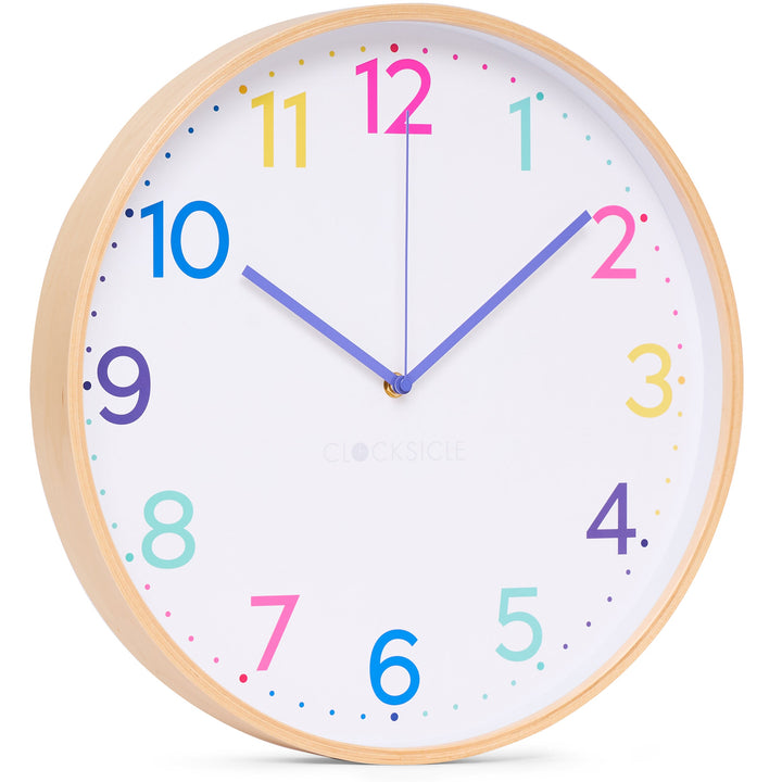 Clocksicle Silent Wood Wall Clock Neon Rainbow 40cm CC-40-NERA Angle1 #size_40cm
