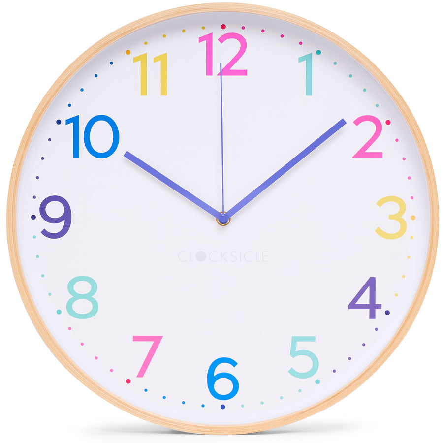Clocksicle Silent Wood Wall Clock Neon Rainbow 40cm CC-40-NERA Front