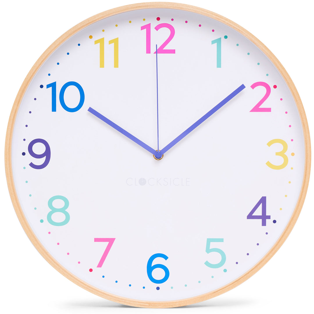 Clocksicle Silent Wood Wall Clock Neon Rainbow 40cm CC-40-NERA Front #size_40cm