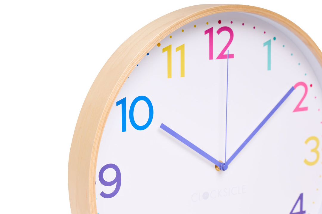 Clocksicle Silent Wood Wall Clock Neon Rainbow 40cm CC-40-NERA Zoom #size_40cm