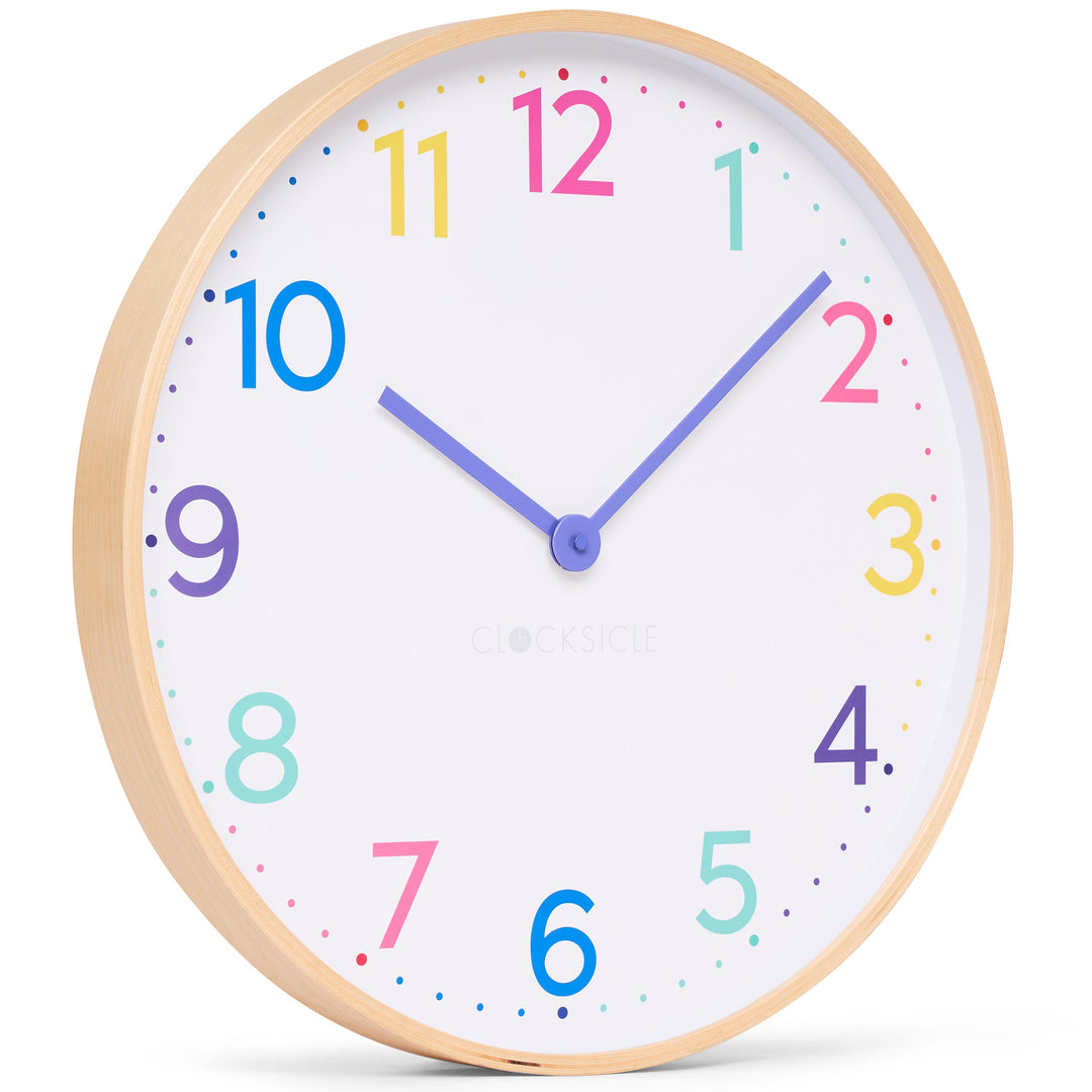 Clocksicle Silent Wood Wall Clock Neon Rainbow 50cm CC-50-NERA Angle1 #size_50cm