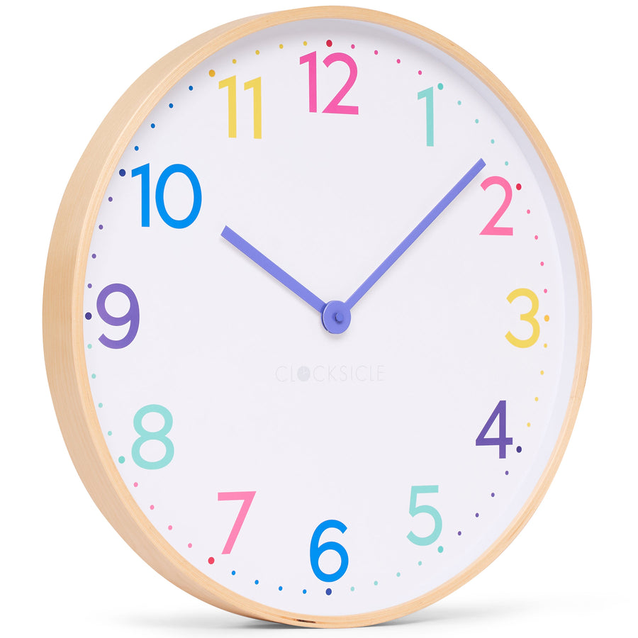 Clocksicle Silent Wood Wall Clock Neon Rainbow 50cm CC-50-NERA Angle1 #size_50cm