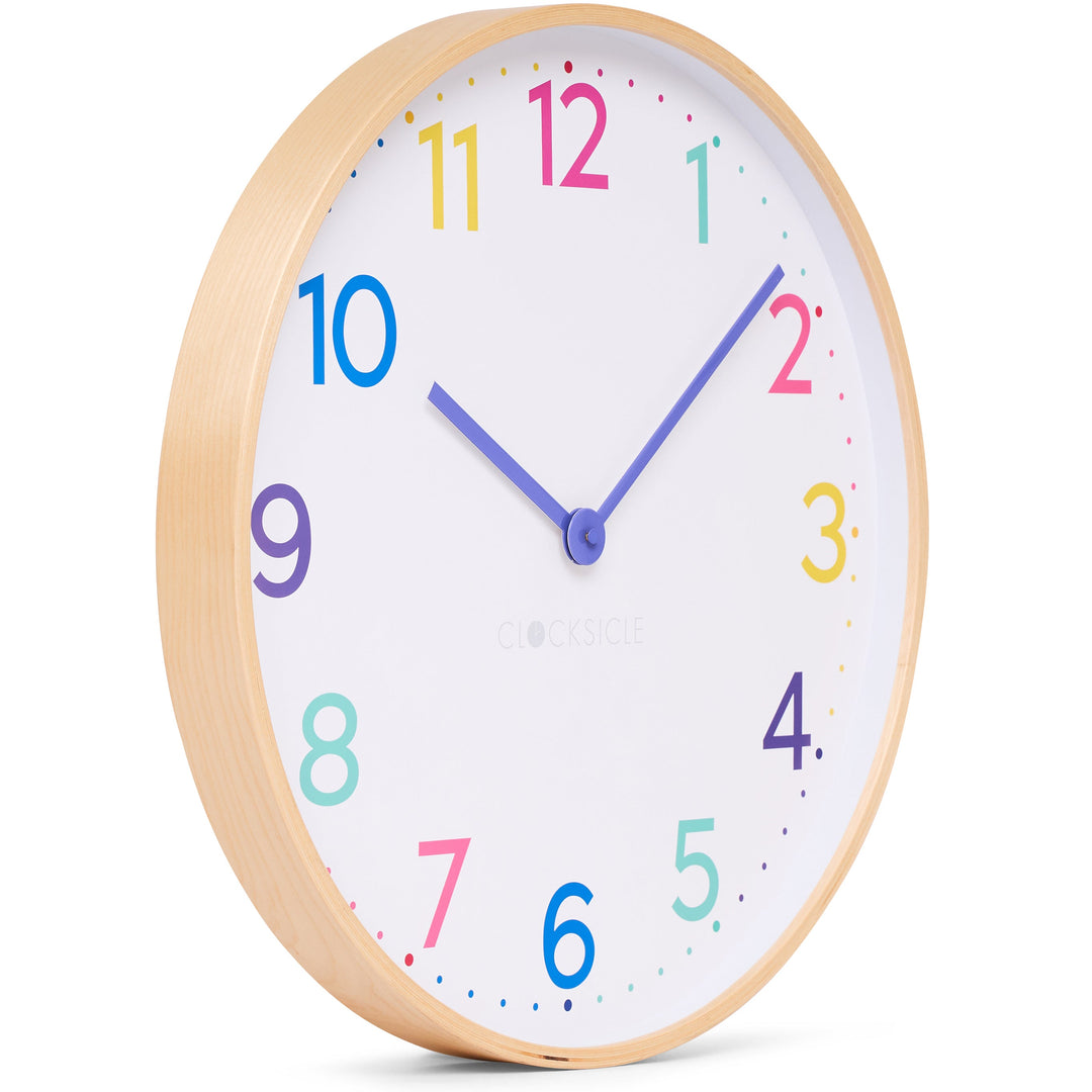Clocksicle Silent Wood Wall Clock Neon Rainbow 50cm CC-50-NERA Angle2 #size_50cm