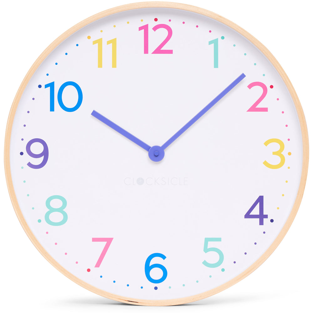 Clocksicle Silent Wood Wall Clock Neon Rainbow 50cm CC-50-NERA Front #size_50cm