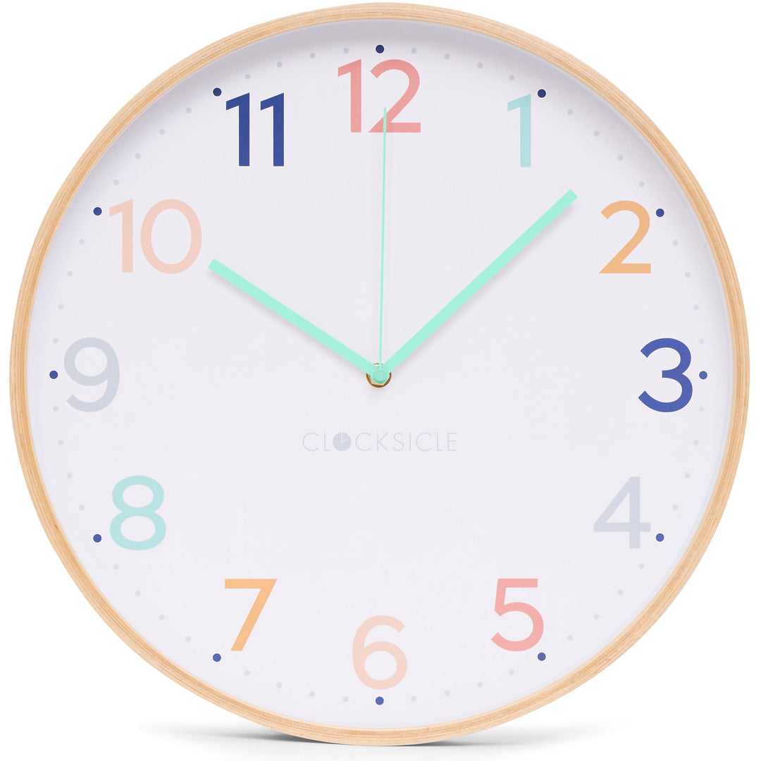 Clocksicle Silent Wood Wall Clock Rainbow 40cm CC-40-RAIN Front #size_40cm