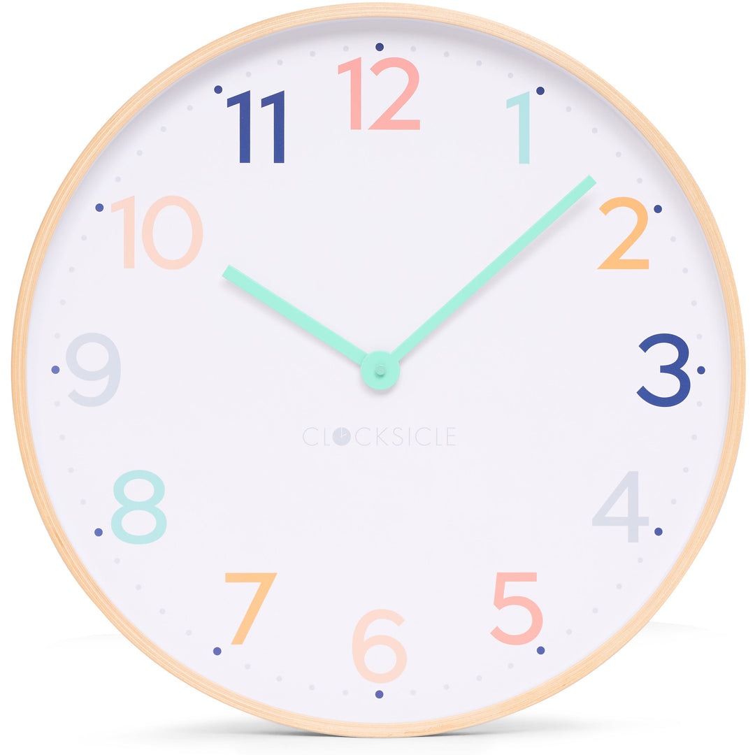 Clocksicle Silent Wood Wall Clock Rainbow 50cm CC-50-RAIN Front #size_50cm