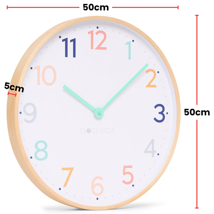 Clocksicle Silent Wood Wall Clock Rainbow 50cm CC-50-RAIN Size #size_50cm