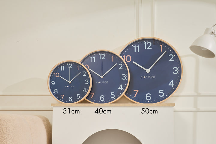 Clocksicle Silent Wood Wall Clock Sailor Blue All Sizes Together CC-40-SAIL #size_40cm