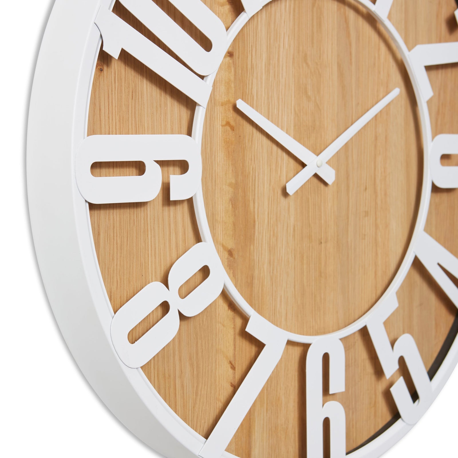 Elme Living Haddon Floating White Metal Numbers On Wood Wall Clock 60cm WL.147.NT 2 #size_60cm