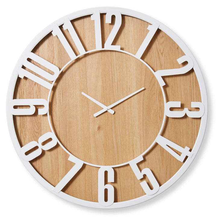 Elme Living Haddon Floating White Metal Numbers On Wood Wall Clock 80cm WL.158.NT 1 #size_80cm