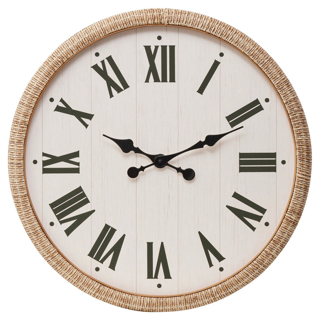 High ST Just in Time Woven Rattan Roman Numeral Wall Clock 70cm 90327CLK 1