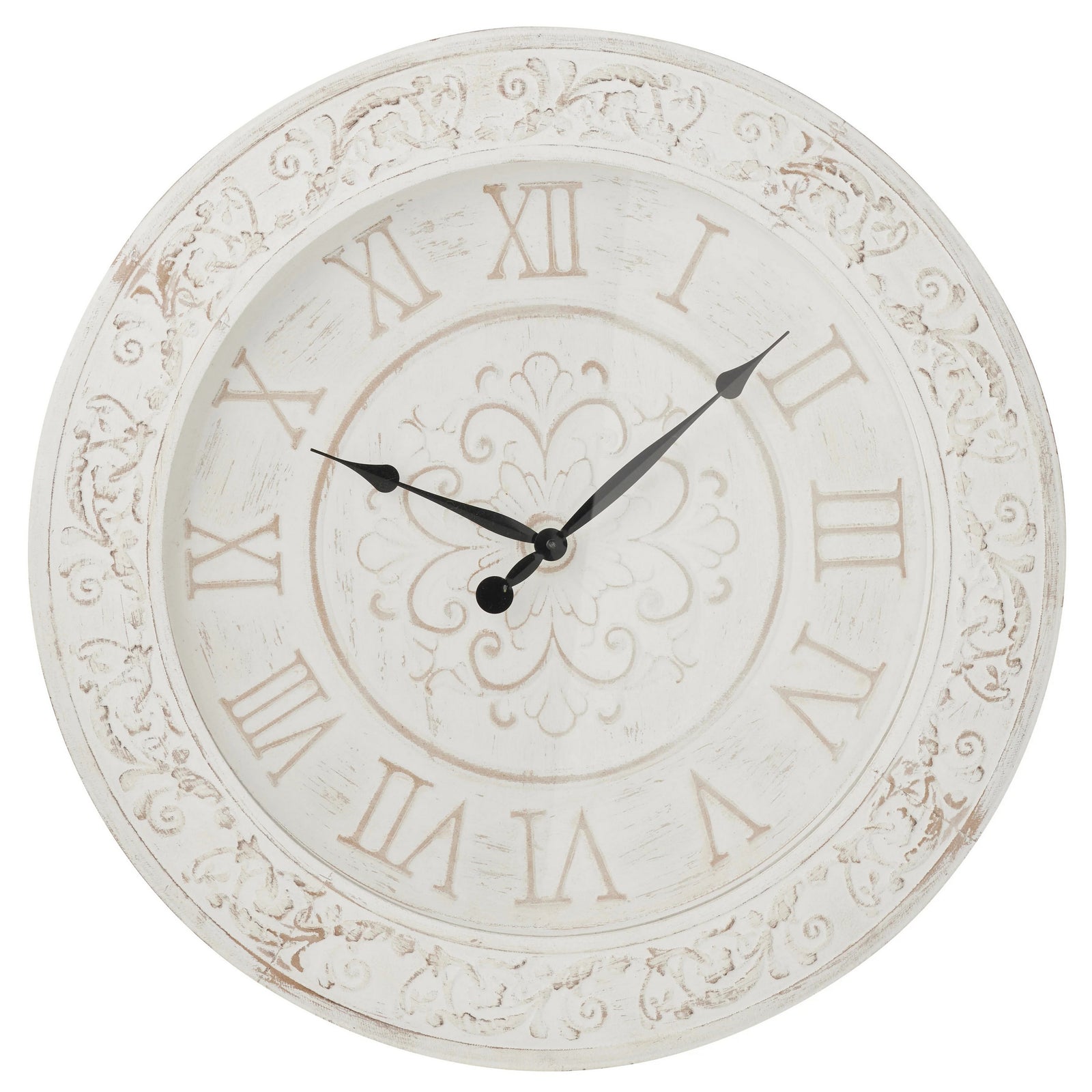 High ST White on White Scroll Carved Wood Wall Clock 70cm 48802CLK 1