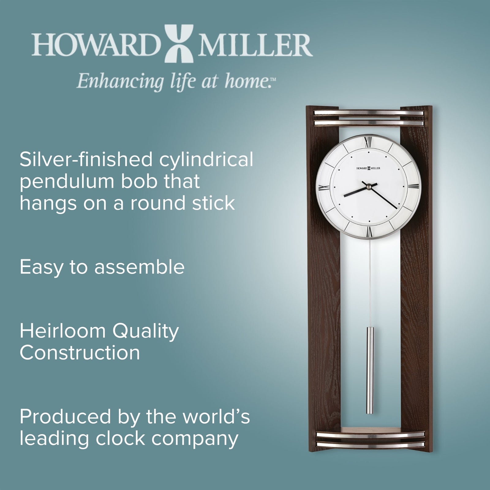 Howard Miller Deco Wooden Pendulum Wall Clock Black Coffee 60cm 625695 2