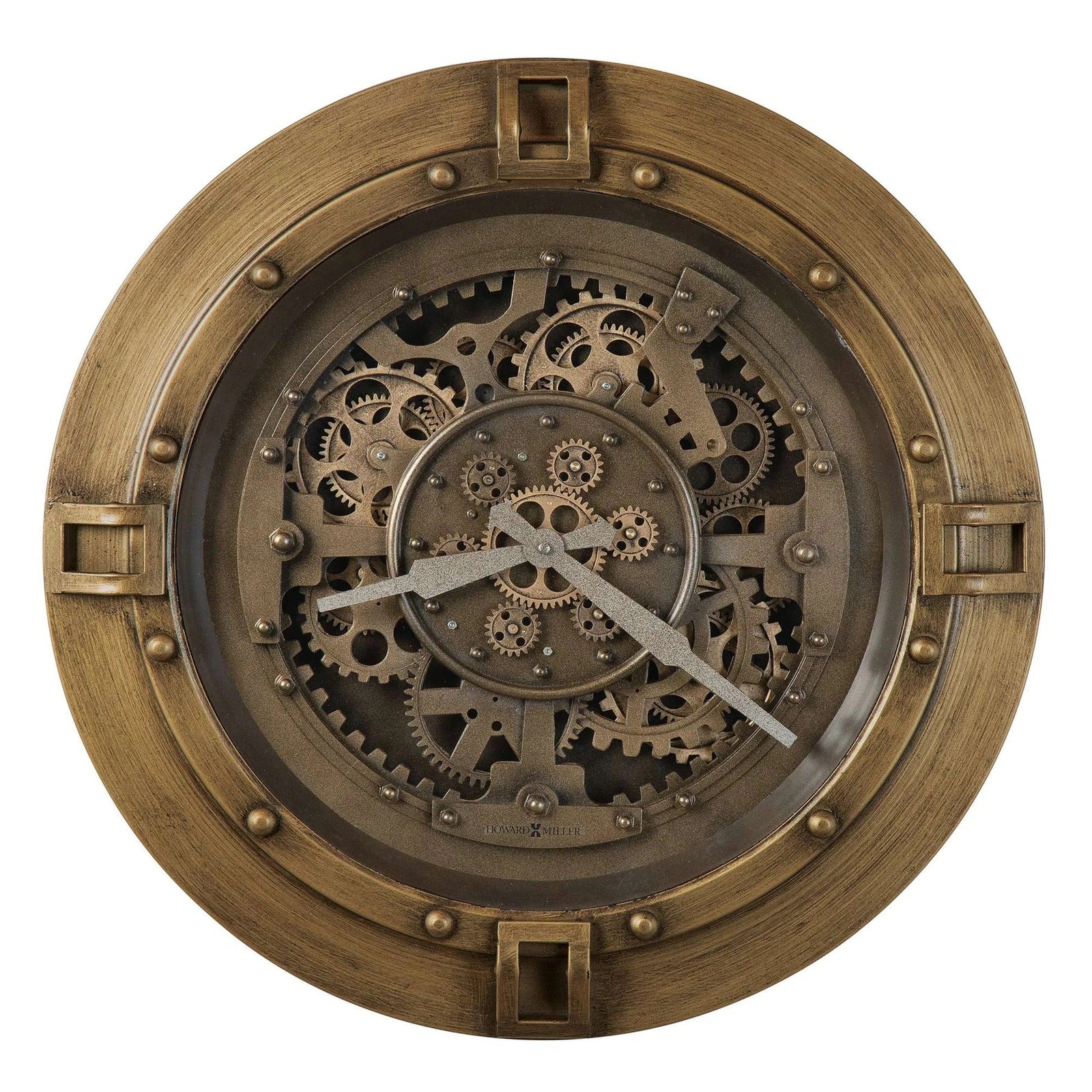 Howard Miller Gerallt Brass Finish Metal Moving Gears Wall Clock 60cm 625786 1