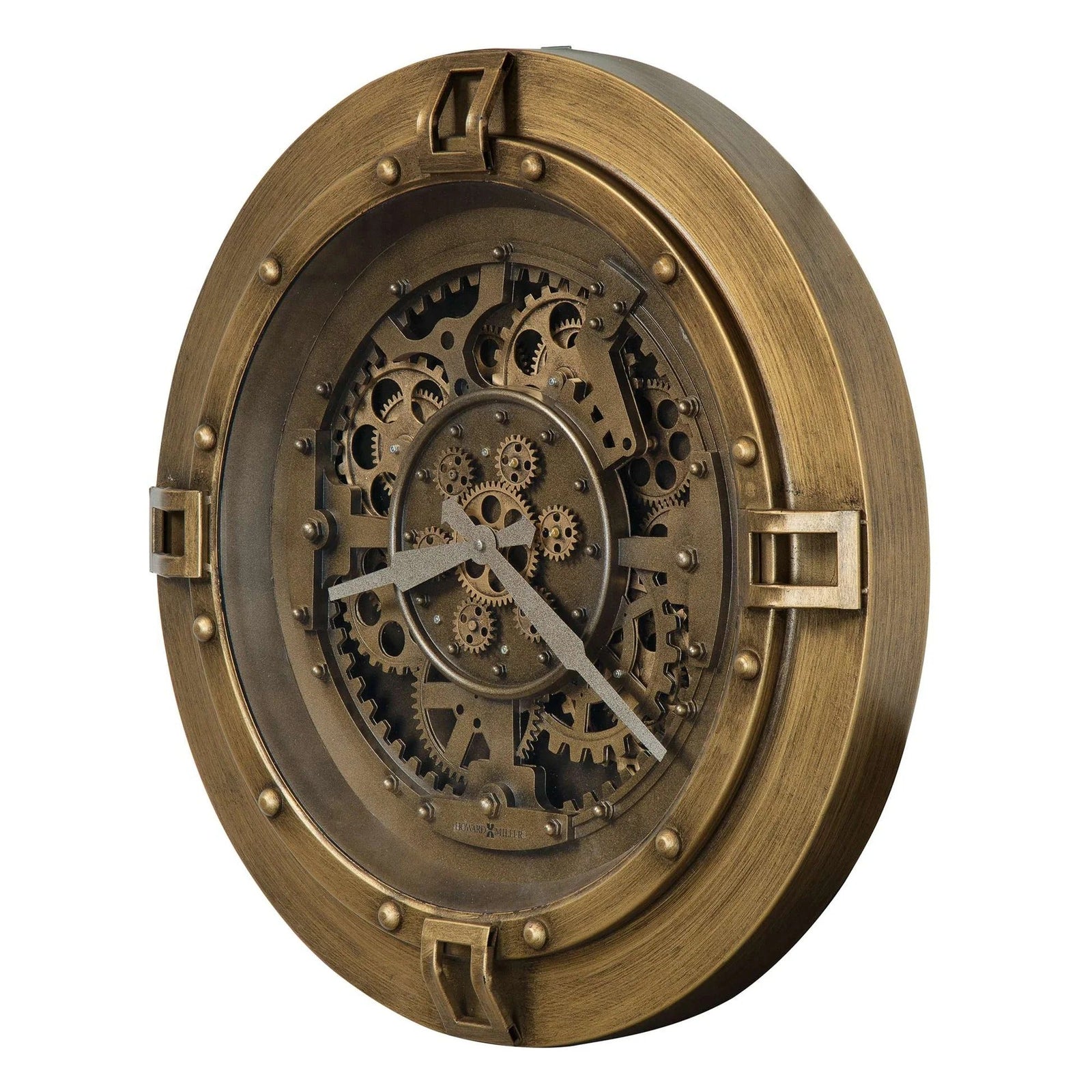 Howard Miller Gerallt Brass Finish Metal Moving Gears Wall Clock 60cm 625786 2