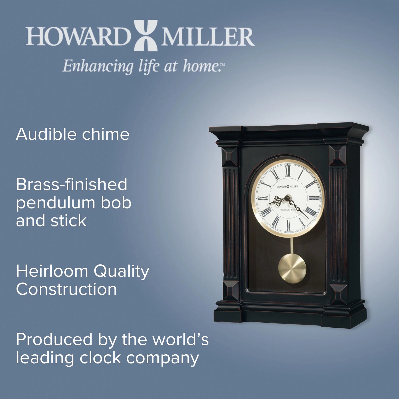 Howard Miller Mia Pendulum Westminster Chime Mantel Clock 34cm 635187 2