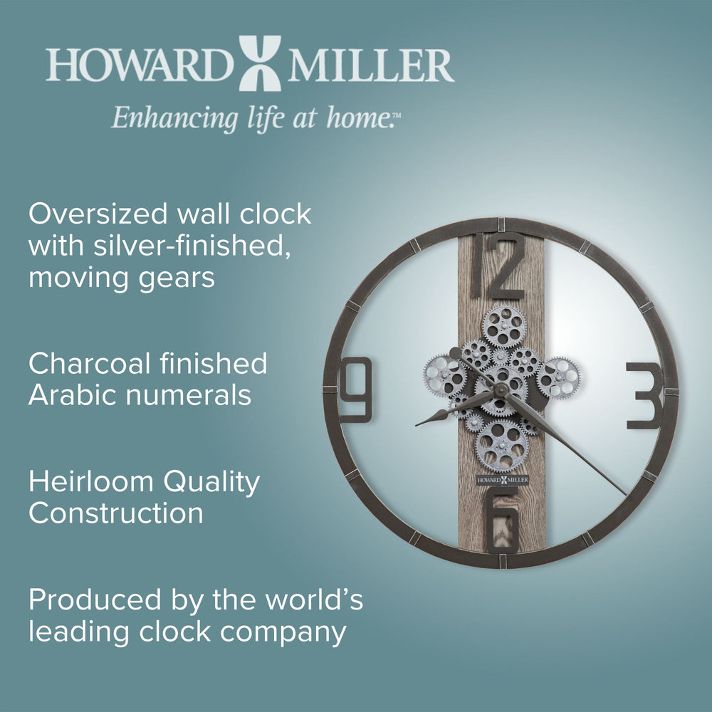 Howard Miller Mikkel Wood Metal Moving Gears Wall Clock 61cm 625798 2