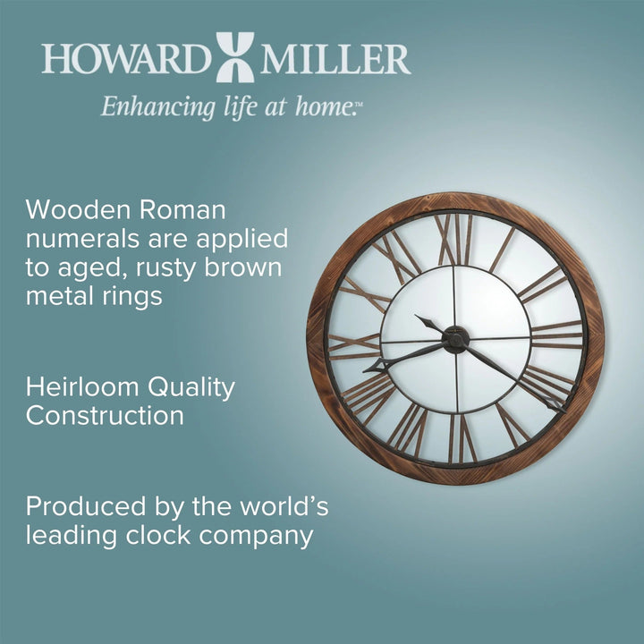 Howard Miller Thatcher Rustic Roman Wood Metal Wall Clock 82cm 625623 4
